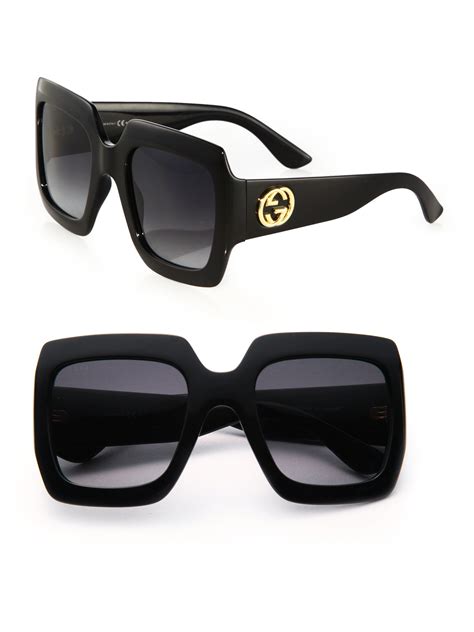 black square sunglasses gucci|Gucci black oversized square sunglasses.